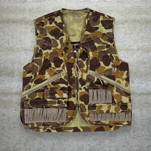Vintage Duck Hunting Camo Vest Cotton Canvas Gamehide Full Zip 90s